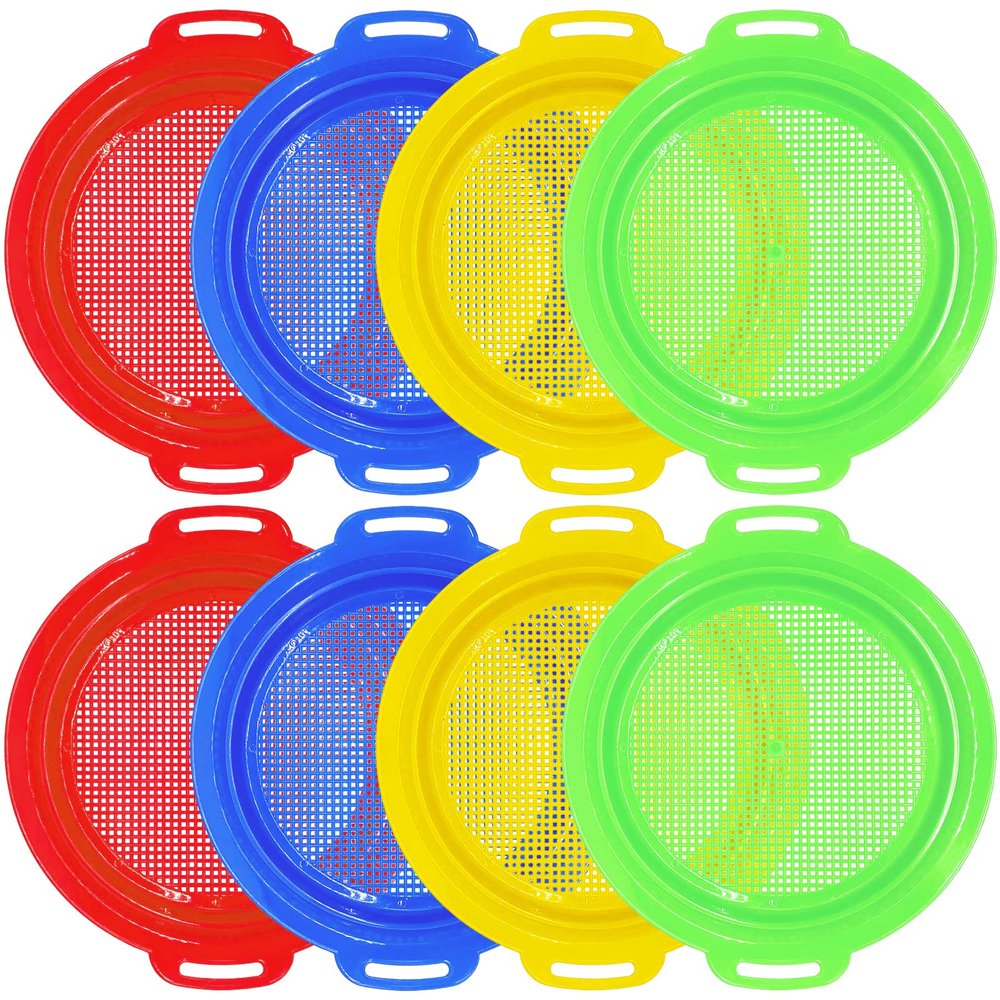 OJYUDD 8 Pack Plastic Sand Sieves for Adults, Multi-Purpose Sand Sifting Pans for Beach, Gardening, and Outdoor Use (8.75x9.75in)
