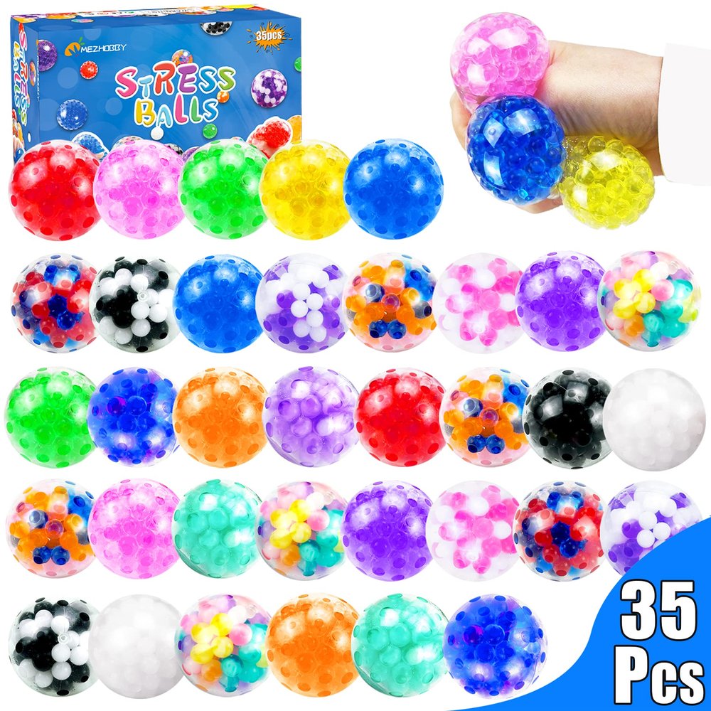 35PCS Stress Balls, Squishy Squeeze Balls Bulk, Sensory Balls, ADHD Stress Relief for Adults , Classroom Prizes, Party Favors, Birthday Gift, Goodie Bag Stuffers