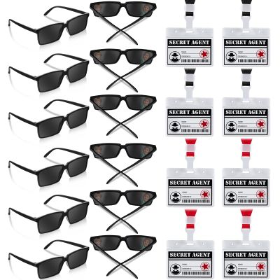 Umigy 24 Pcs Secret Agent Name Tags and See Behind You Sunglasses Secret Agent Badge Rear View Mirror Sunglasses Detective Glasses for Escape Room Party Favors Detective Party Supplies