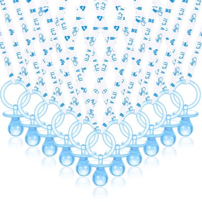Junkin 60 Pieces Baby Shower Pacifiers Necklace Acrylic Pacifiers Necklace Charm for Girls Boys Baby Shower Party Favors Decorations, Boy Style(Blue, White)