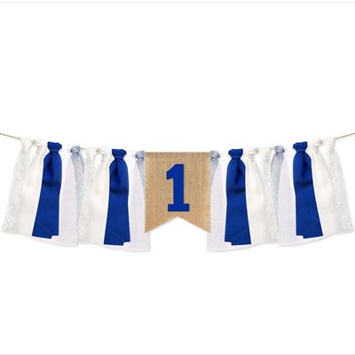 Baby Birthday Decoration 1st Birthday High Chair Banner Christmas Decorations Green&Red Burlap Banner Theme Party Supplies (Blue)
