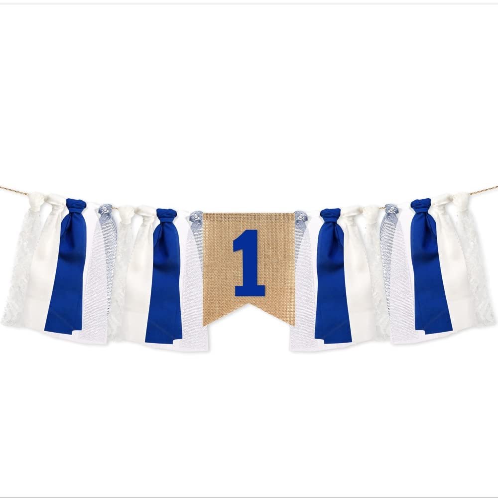 Baby Birthday Decoration 1st Birthday High Chair Banner Christmas Decorations Green&Red Burlap Banner Theme Party Supplies (Blue)