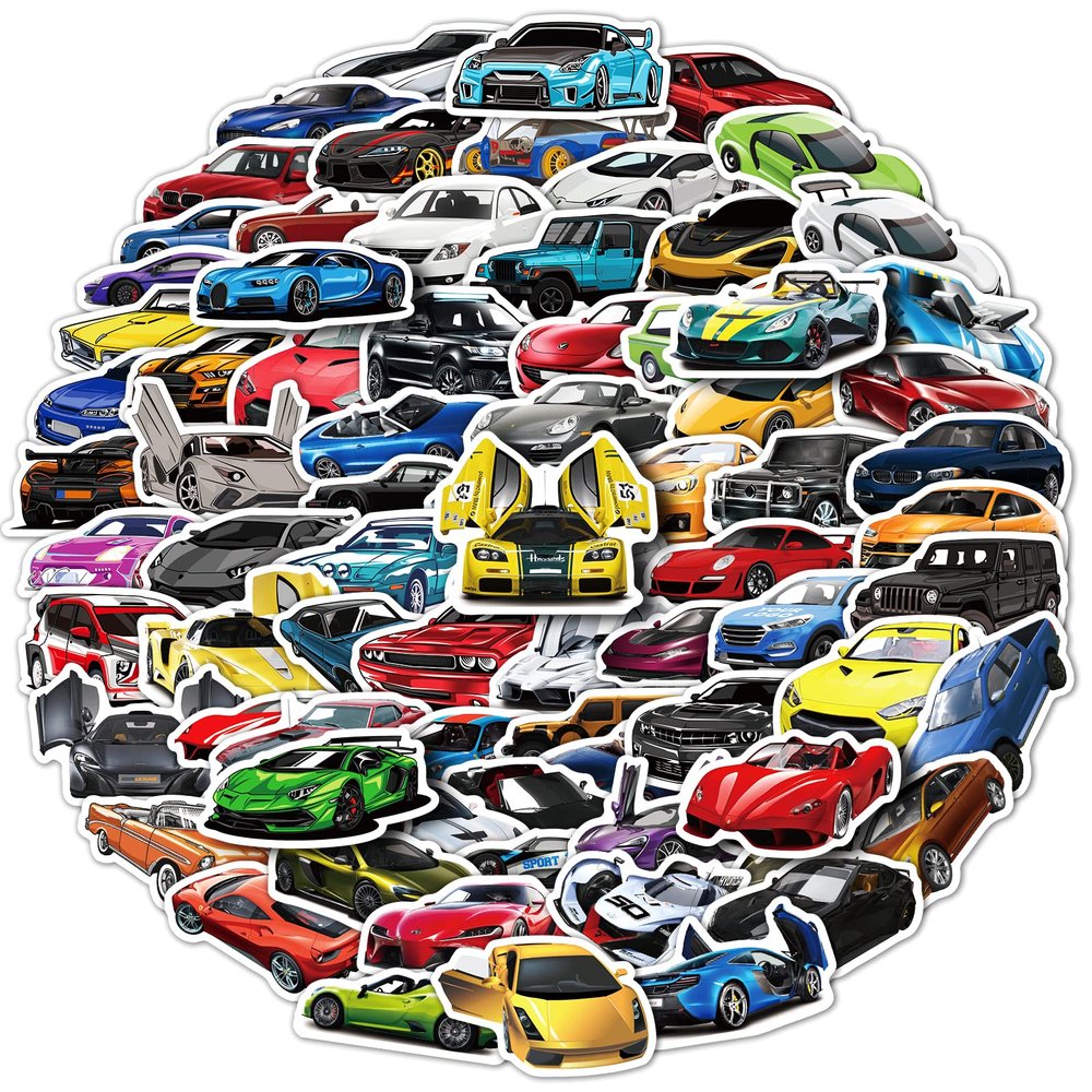 100 PCS Car Stickers Pack for Kids Teens Adults, Racing Car Stickers, Sports Car Racing Stickers, Waterproof Vinyl Car Decals for Water Bottles Laptop Motorcycle Guitar Skateboard Luggage