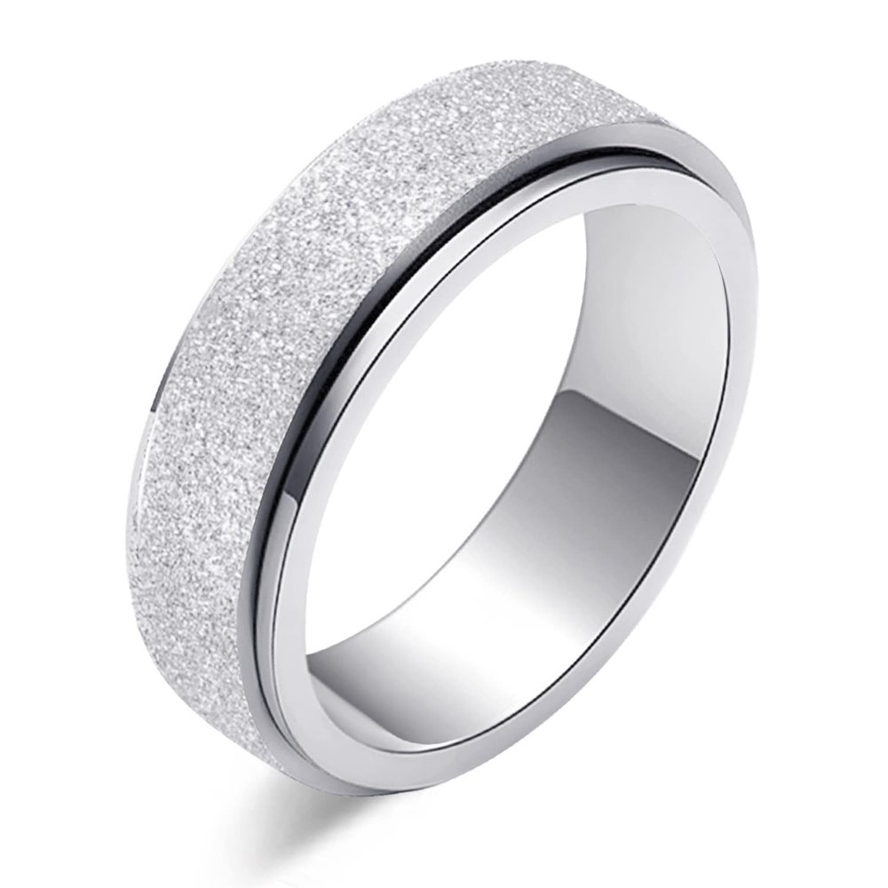 LAOYOU Silver Tone Anxiety Spinner Ring for Women 6MM | Stainless Steel Rotating Fidget Ring Gift for Her Daughter girlfriend, Birthday & Christmas, Spinning Stress Relief Jewelry Band Size 8.5