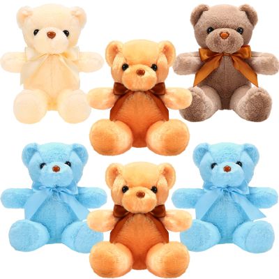 Aoriher 6 Pcs Valentines Bears Stuffed Animal Bulk Adorable and Cuddly Soft Cute Valentines Plush Gifts for Kids Girlfriend Baby Shower Graduation Birthday Wedding Party Favors(Beige, Brown, Blue)