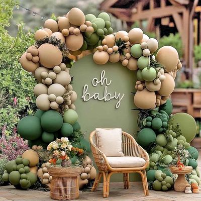 Sage Green Brown Balloon Arch Kit Double Stuffed Dusty Olive Green Tan White Sand Apricot Latex Balloon Garland for Neutral Baby Shower Safari Dinosaur Birthday Christmas Party Decoration