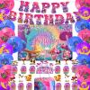 Mushroom Happy Birthday Party Decorations - Includes Backdrop, Banner, Cake Topper, Cupcake Toppers, Balloons view 1