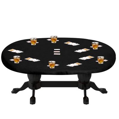 Feltectors Felt Card Game Table Cover for Poker, Mahjong, Domino, Bridge and Board Game, Elastic Fitted Tablecloth for 48 x 68 Inch Oval Tables - Black