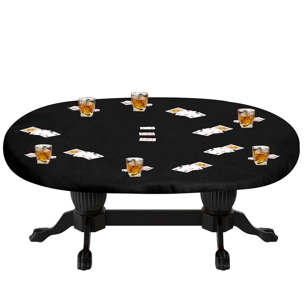 Feltectors Felt Card Game Table Cover for Poker, Mahjong, Domino, Bridge and Board Game, Elastic Fitted Tablecloth for 48 x 68 Inch Oval Tables - Black