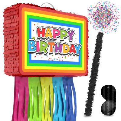 Jergrim Birthday Piata 4-Piece Set great for Boy, Girl, and Adult party. Happy Birthday Decorations, fun & unique style, fits candy party favors (16X10) Durable!