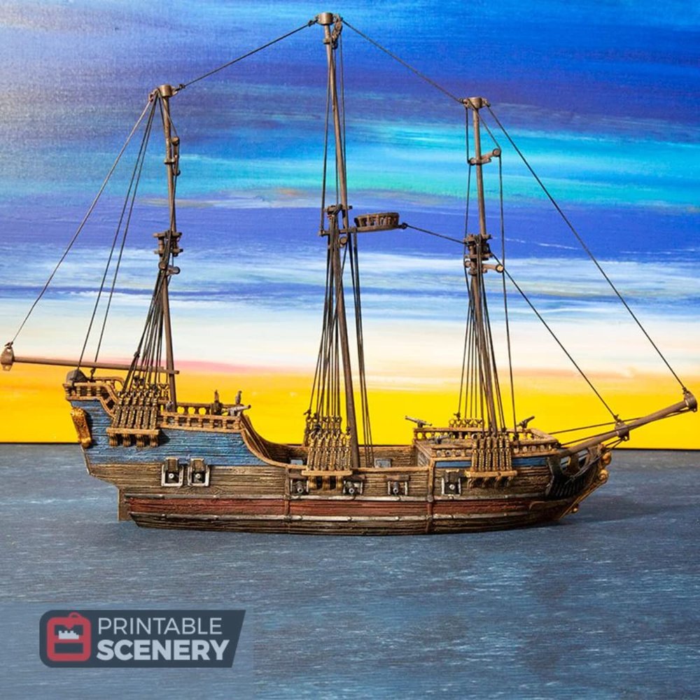 Frigate MK2 Ship DND Terrain 28mm for Dungeons and Dragons, D&D, Pathfinder, Warhammer 40k, RPG, Miniatures, Age of Sigmar, Tabletop, D and D, Dungeons and Dragons Gifts