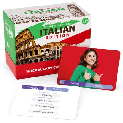 Italian Vocabulary Flash Cards 300 Words with Pictures & Pronunciation Educational Language Learning Tool for Students & Adults Briston Italian Edition