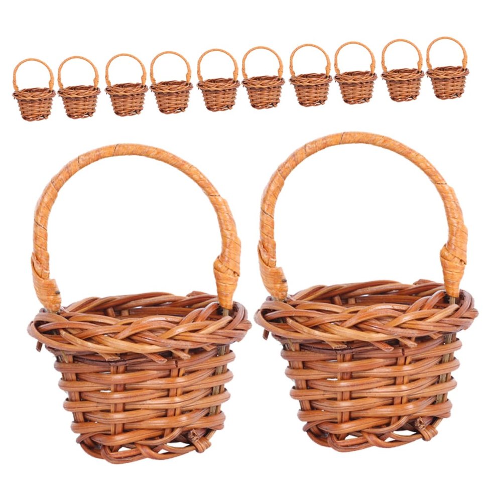 HANABASS 12 Pcs Mini Wicker Baskets with Handle Small Rattan Woven Storage Baskets for Dollhouse Decor Floral Arrangements Party Favors Photography Prop