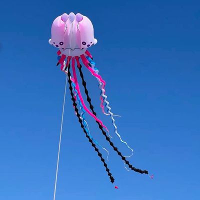 18m Pink Jellyfish Kite for Adults 30D Nylon Soft Inflatable Solid Animal Show Kites Easy to Fly