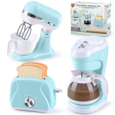 Kitchen Appliances Toys, Kids Play Kitchen Accessories Set, Pretend Kitchen Toys for Kids Ages 4-8, Coffee Maker, Mixer, Toaster with Realistic Lights & Sounds, Gift for Girls Ages 3+