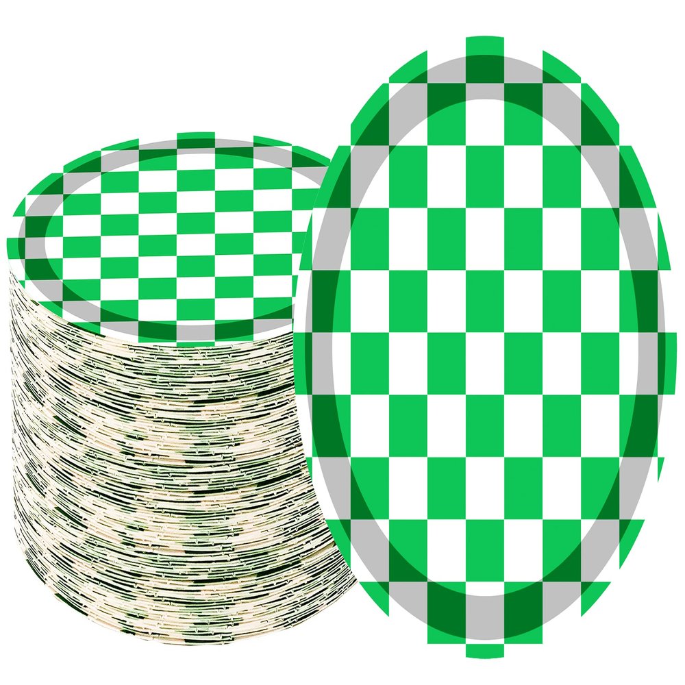 40 Pcs Green & White Checkered Race Car Party Supplies - 7" Green Checkered Paper Plates for Racing Themed Race Car Birthday Party Decorations