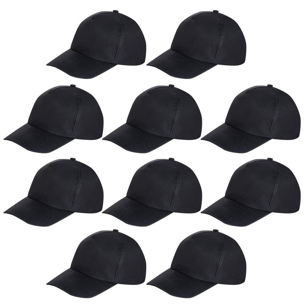 Yookat Kids Baseball Cap - Medium, Black - DIY Hat for Kids - 10 Pieces - Costume Headwear for Birthday, School Events, Theme Parties, Beach, Baseball, Golf, Fishing, Camping
