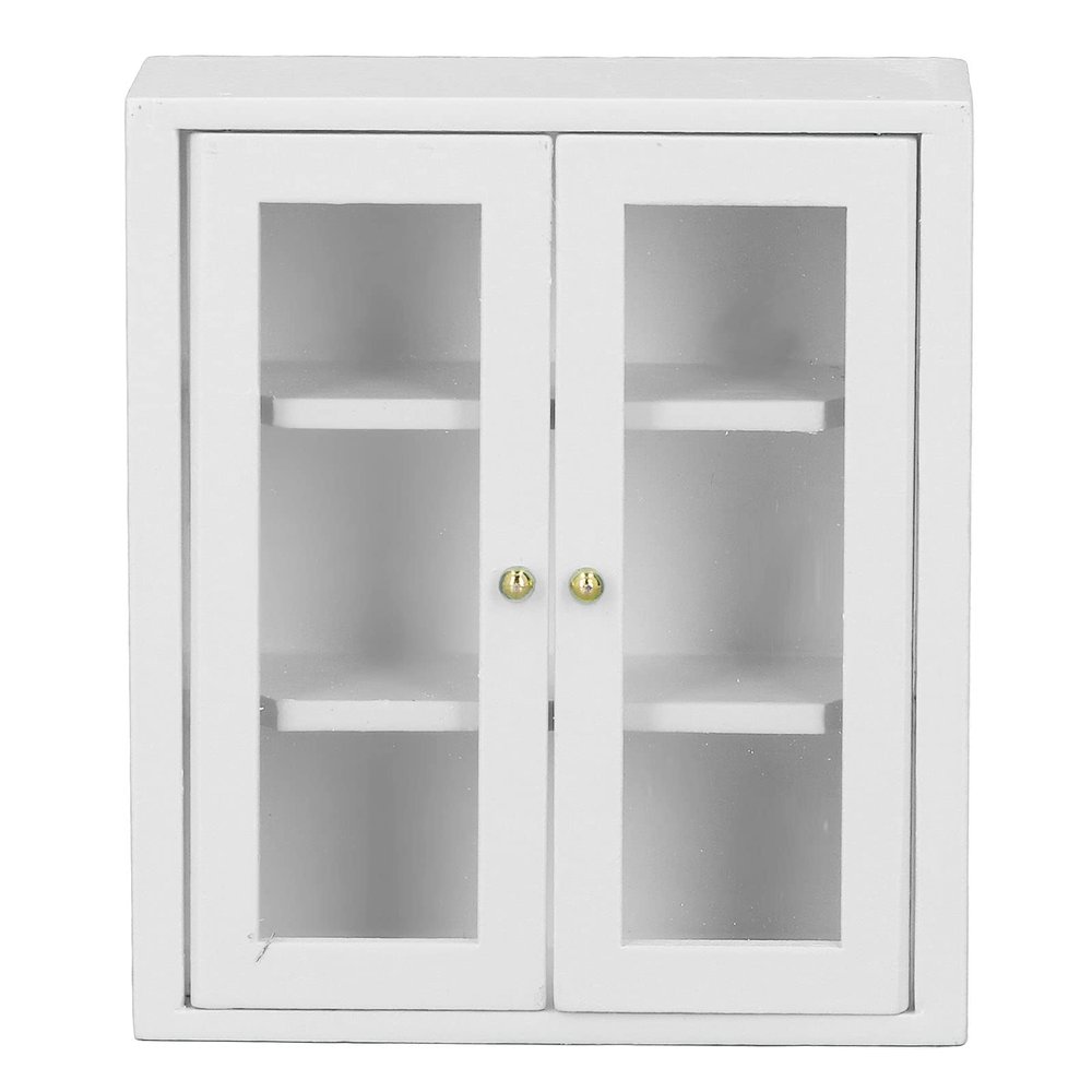 1:12 Dollhouse Wall Cabinet,Wooden Miniature Kitchen Cabinet for Dollhouse Accessories (White)
