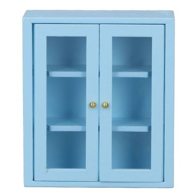 1:12 Dollhouse Wall Cabinet,Wooden Miniature Kitchen Cabinet for Dollhouse Accessories (Blue)