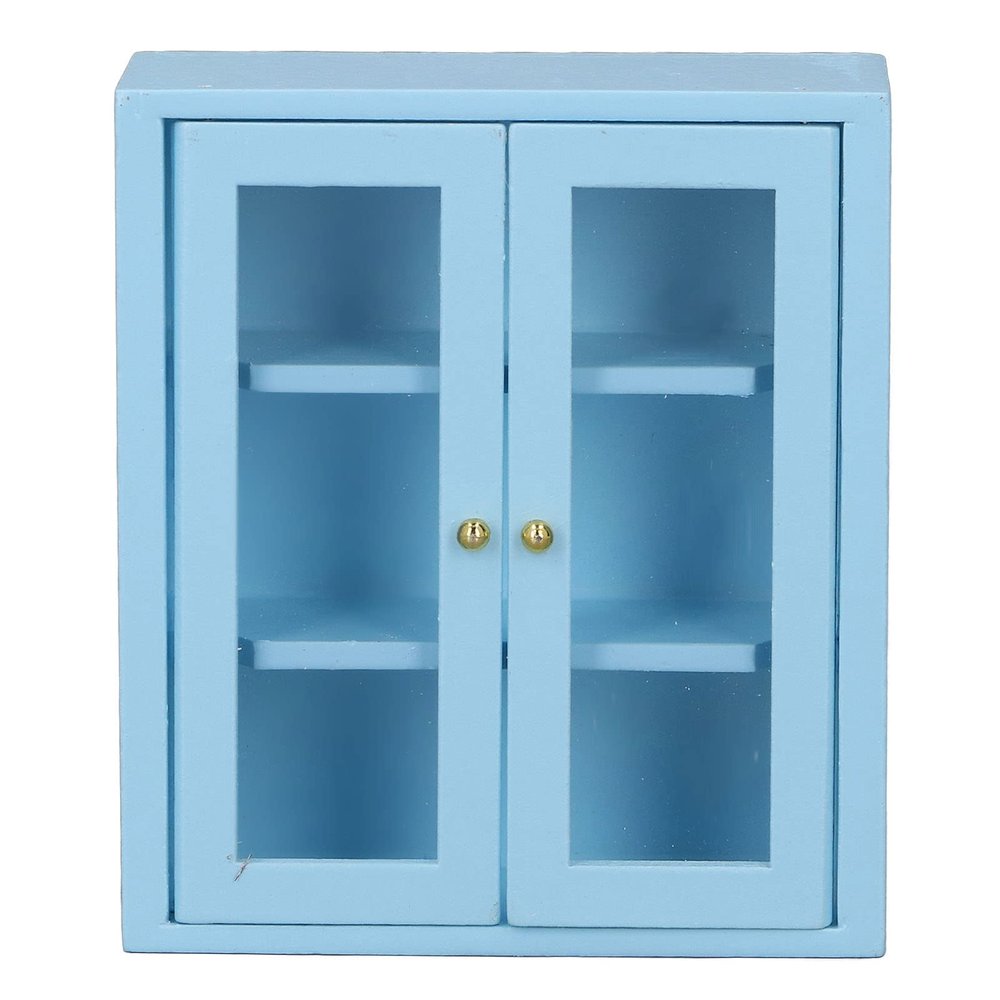 1:12 Dollhouse Wall Cabinet,Wooden Miniature Kitchen Cabinet for Dollhouse Accessories (Blue)