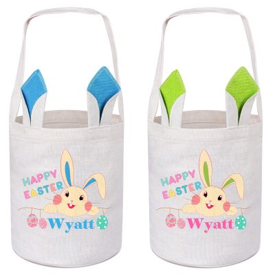 Personalized 2 Pcs Easter Basket, VAPCUFF Blue and Green Easter Baskets for Girls Easter Basket Bags Personalized Easter Eggs Basket Easter Bunny Basket Gifts Easter Hunt Basket Easter Gifts for Kids