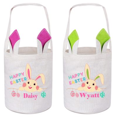 Personalized 2 Pcs Easter Basket, VAPCUFF Green and Pink Easter Baskets for Girls Easter Basket Bags Personalized Easter Eggs Basket Easter Bunny Basket Gifts Easter Hunt Basket Easter Gifts for Kids