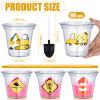 WILLBOND 120 Pcs Construction Party Cups Construction Party Favors Disposable Dump Truck Cup Clear Plastic Cups with Shovel Shape Dessert Spoon for Construction Themed Birthday Party (9oz) view 2