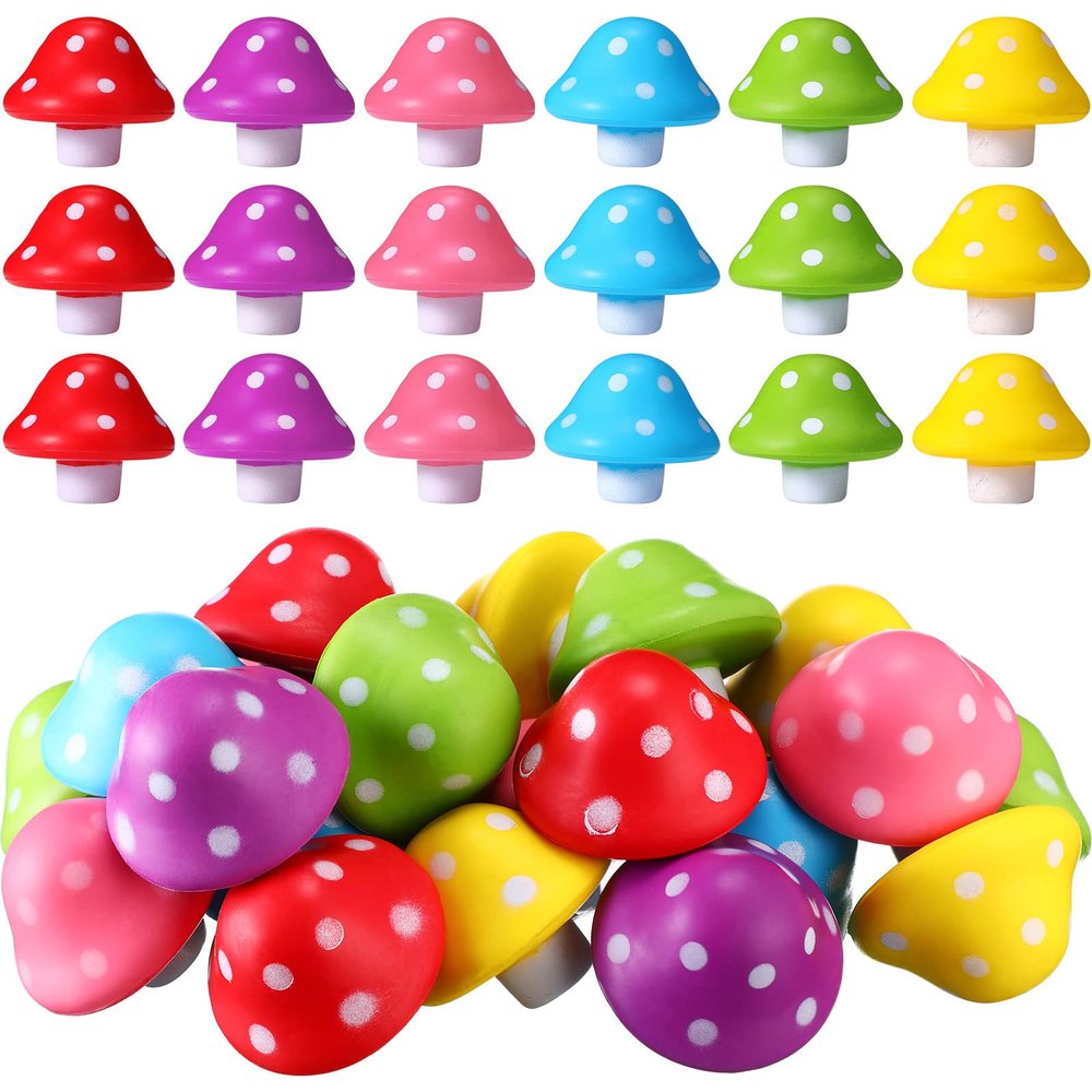 Jerify 36 Pcs Mini Mushroom Stress Balls Toys Mushroom Party Favors Gifts 1.57 Inch PU Foam Stretchy Stress Relief Fidget Toys Bulk for Adults Anxiety Relaxing (Multi Colors)