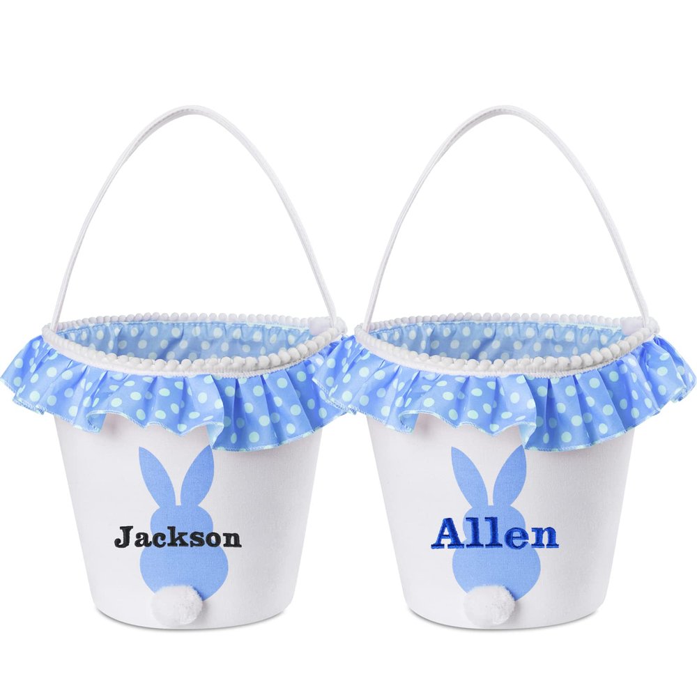 Personalized 2Pcs Blue Easter Basket for Kids, VAPCUFF Easter Baskets Easter Egg Basket Bags Hunt Personalized Easter Gift for Boy Girl Easter Bunny Baskets Easter Basket Bag