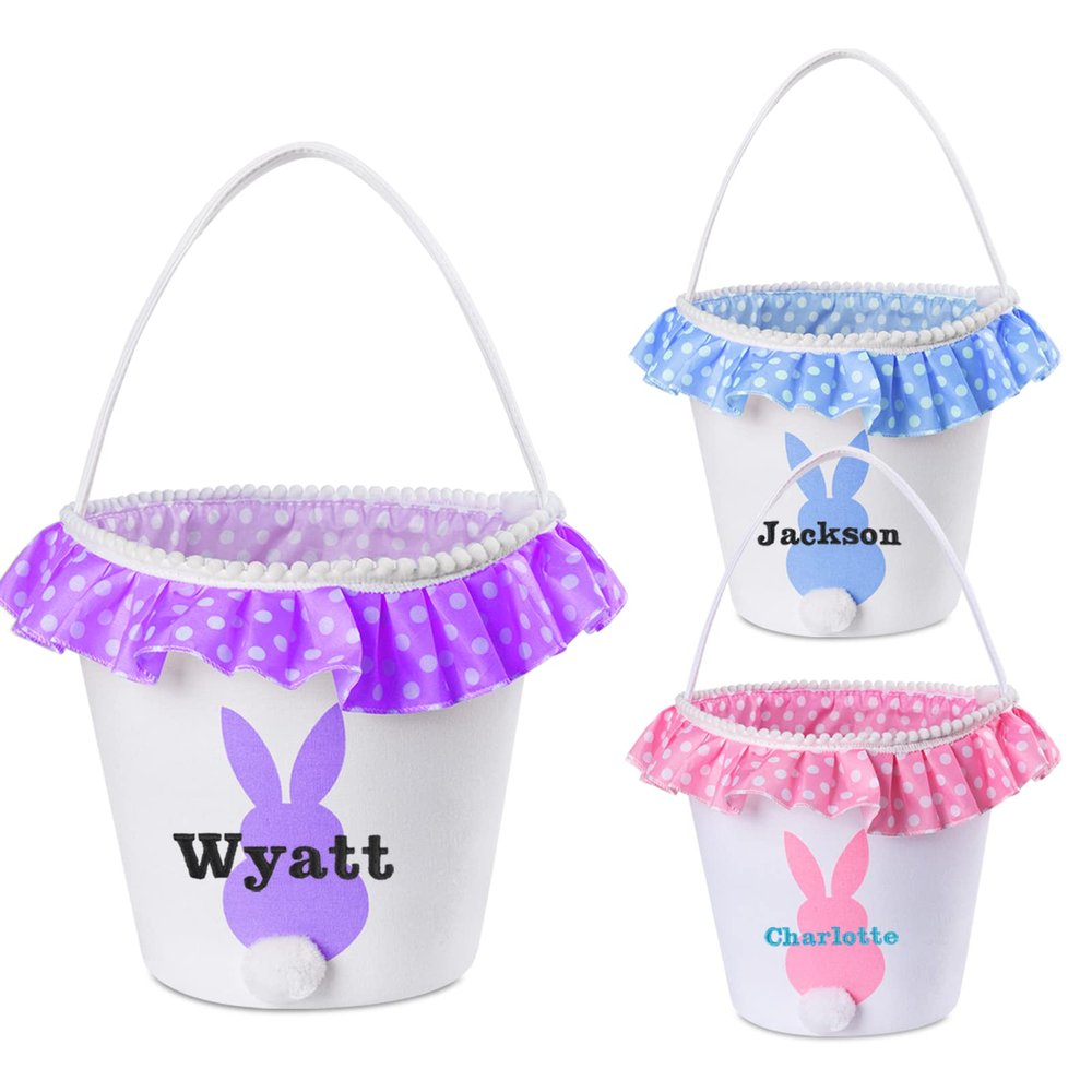 Personalized 3Pcs Easter Basket for Kids, VAPCUFF Blue, Pink and Purple Easter Baskets Easter Egg Basket Bags Hunt Personalized Easter Gift for Boy Girl Easter Bunny Baskets Easter Basket Bag