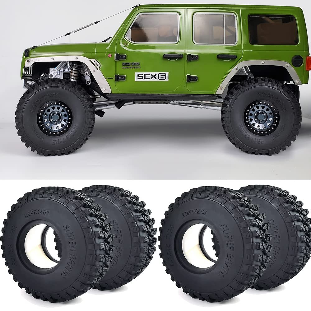 QUPA AM STORE RC Rubber 2.9" Crawler Tires Soft Tyre 4PCS for 1/6 Axial SCX6 AXI05000 JLU Wrangler RC Crawler Car (B)