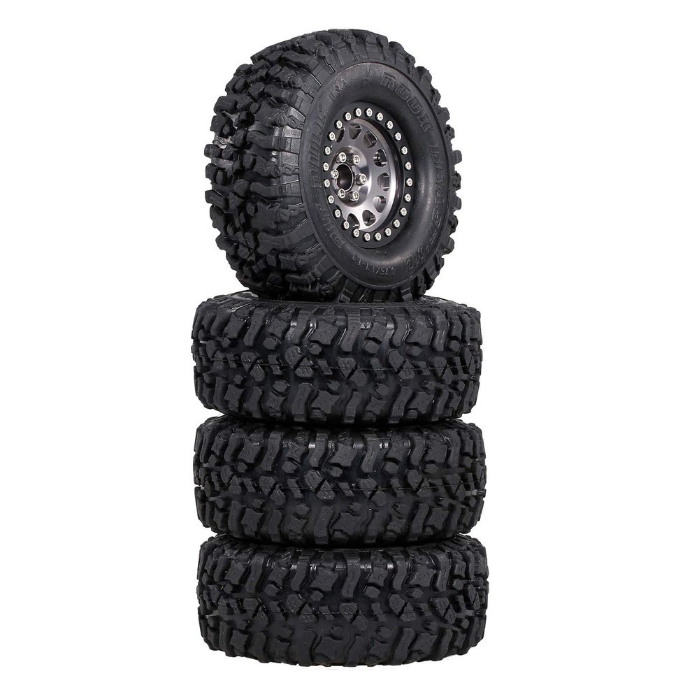 Lyzeous 4PCS Metal 2.2 Beadlock Wheel Rim Tires Set for 1/10 RC Crawler Car TRX4 TRX6 Axial SCX10 RR10 Parts,Titanium