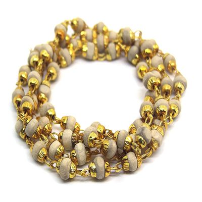 Aashita Creations White Tulsi Golden Cap Beads Mala for Boys & Girls.