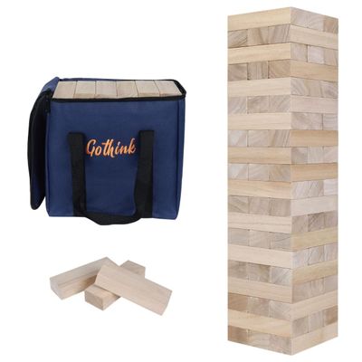 GOTHINK Giant Tumble Tower Game, Large Tumbling Tower Stacking to Over 3.2 FT 60pcs Wooden Jumbo Blocks for Outside Yard Games w/Carry Case Timber Stacking Game Night Toy Gift for Kids Adults Family