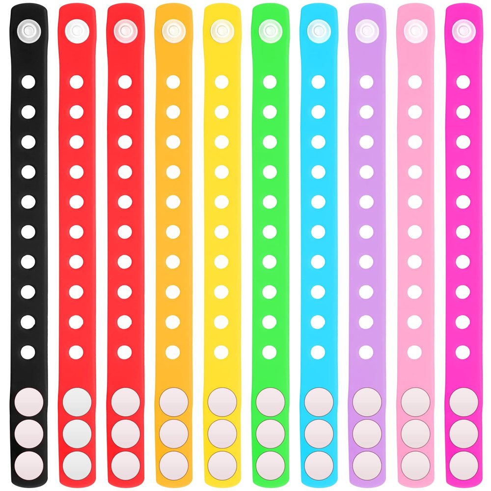 Zhanmai 30 Pieces 10 Colors Silicone Wristband Bulk Adjustable Rubber Wristbands with Holes Wristband for Men Women Birthday(7.1 Inch)