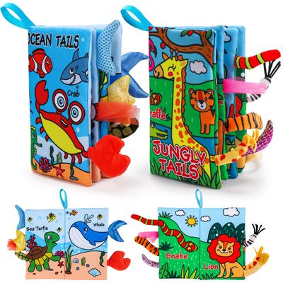 2PCS Baby Books 0-6 Months Infant Toys 0-3 3-6 6-12 Months Baby Tummy Time Sensory Toys 3 4 6 Month Newborn Essentials Must Haves Crinkle Touch Feel Busy Book for Babies Boys Girls Easter Shower Gifts
