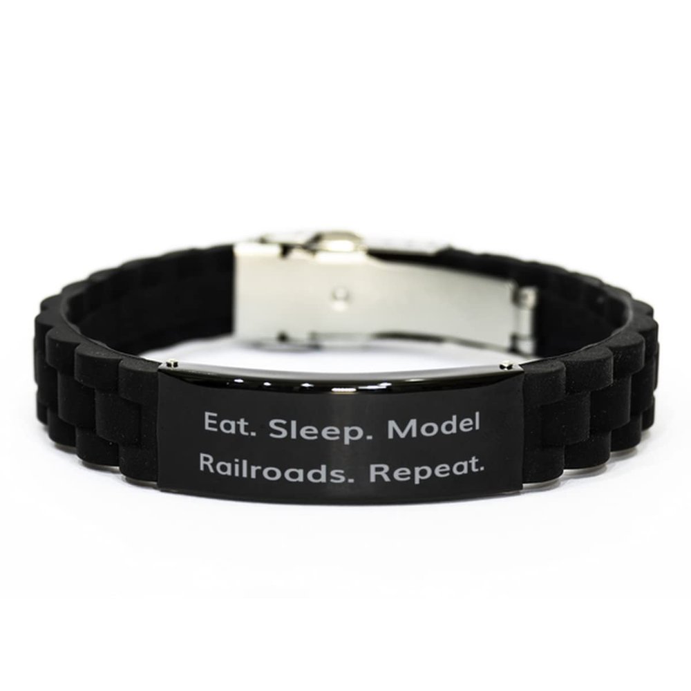 Cool Model Railroads Gifts, Eat. Sleep. Model Railroads. Repeat, Brilliant Holiday Black Glidelock Clasp Bracelet from Friends, Model Trains, Train Sets, Toy Trains, Railway