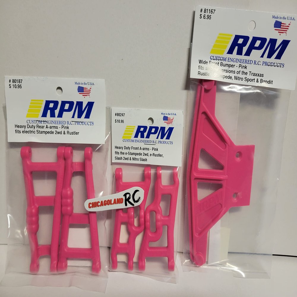 RPM 81167 80187 80247 Includes CHICAGOLAND RC Sticker Front Bumper Rear A-Arms Suspension T R A X X A S Rustler Stampede 2wd Pink