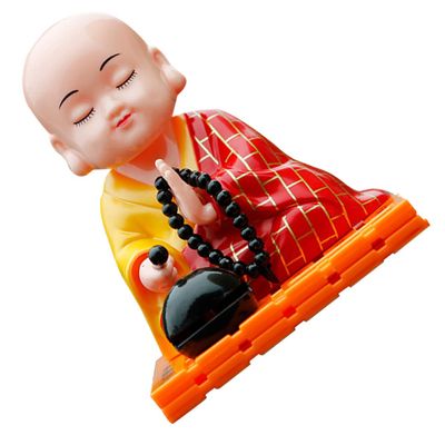 Dashboard Car Funny Nodding Solar Chinese Monk Decor Figurine Ornament Home Interior Head for Figure Ornaments Display Doll Bobblehead Buddha Shaking Little Figurines