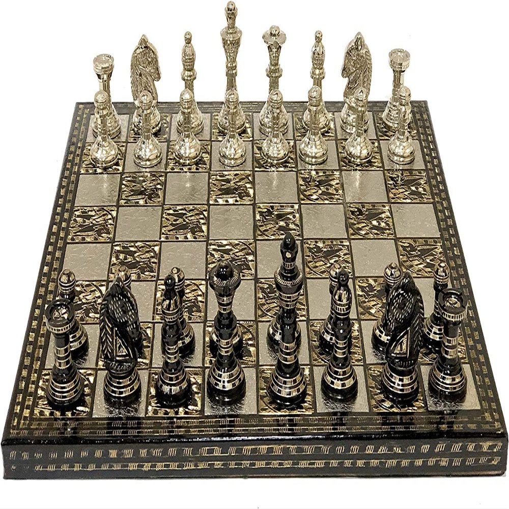Aakarati 14 inch Handcrafted Russian Soviet Series Metal Chess Pieces & Board Set with Velvet Storage Box | Brass Metal Luxury Chess Set | Quad Weighted |Soviet Series l Luxury Chess Set