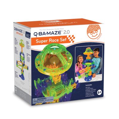 MindWare Q-BA-Maze 2.0 Super Race Set, STEM Marble Run Building Kit with Turbo Launcher and Racing Tracks, Creative Engineering Toy for Kids Ages 6+, Logic and Construction Gift