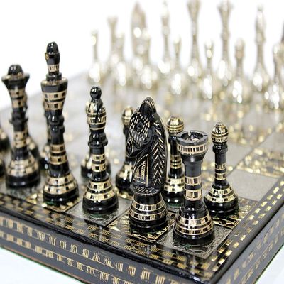 Brass Chess Set for Adults Large Chess Sets and Board Chess Game Pieces Collectible Chess Board Hand Carved Game Boards (10X10 Inch) Silver & Black (10X10)