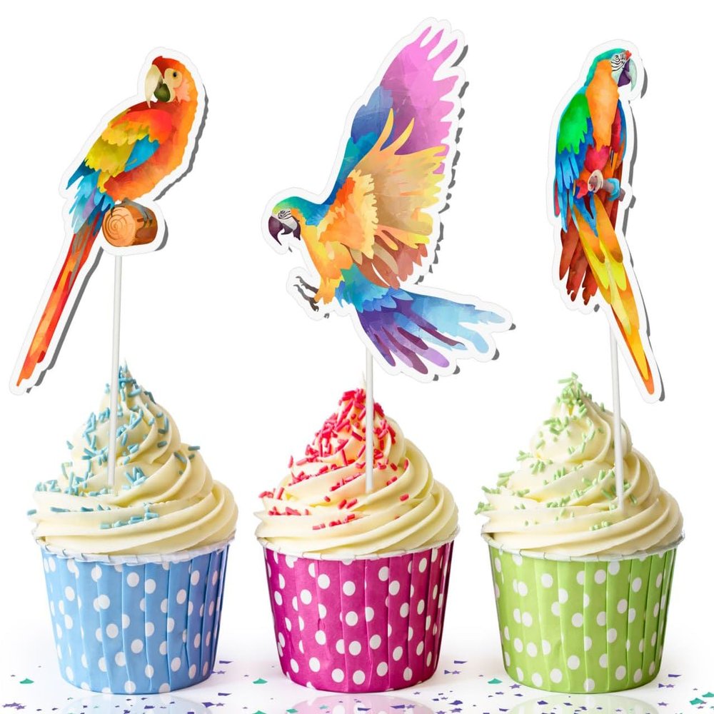 10 Pcs Ara Parrot Cupcake Toppers  Tropical Jungle Bird Decorations for Birthday, Baby Shower, Hawaiian Luau, Fiesta Party Supplies