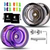MAGICYOYO Yoyo K2 Crystal Pack of 2 Yoyos, Dual Function Responsive Yo Yo for Kids Beginner + Unresponsive Yo-yo Bearing Kit for Adults+12 Strings+2 Bags( Crystal Black+Purple) view 1
