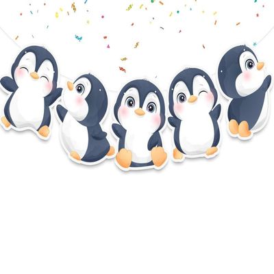 Penguin Birthday Banner  Cute Penguin Party Decorations for Baby Shower, Kids Birthday, Winter and Arctic Theme Celebrations