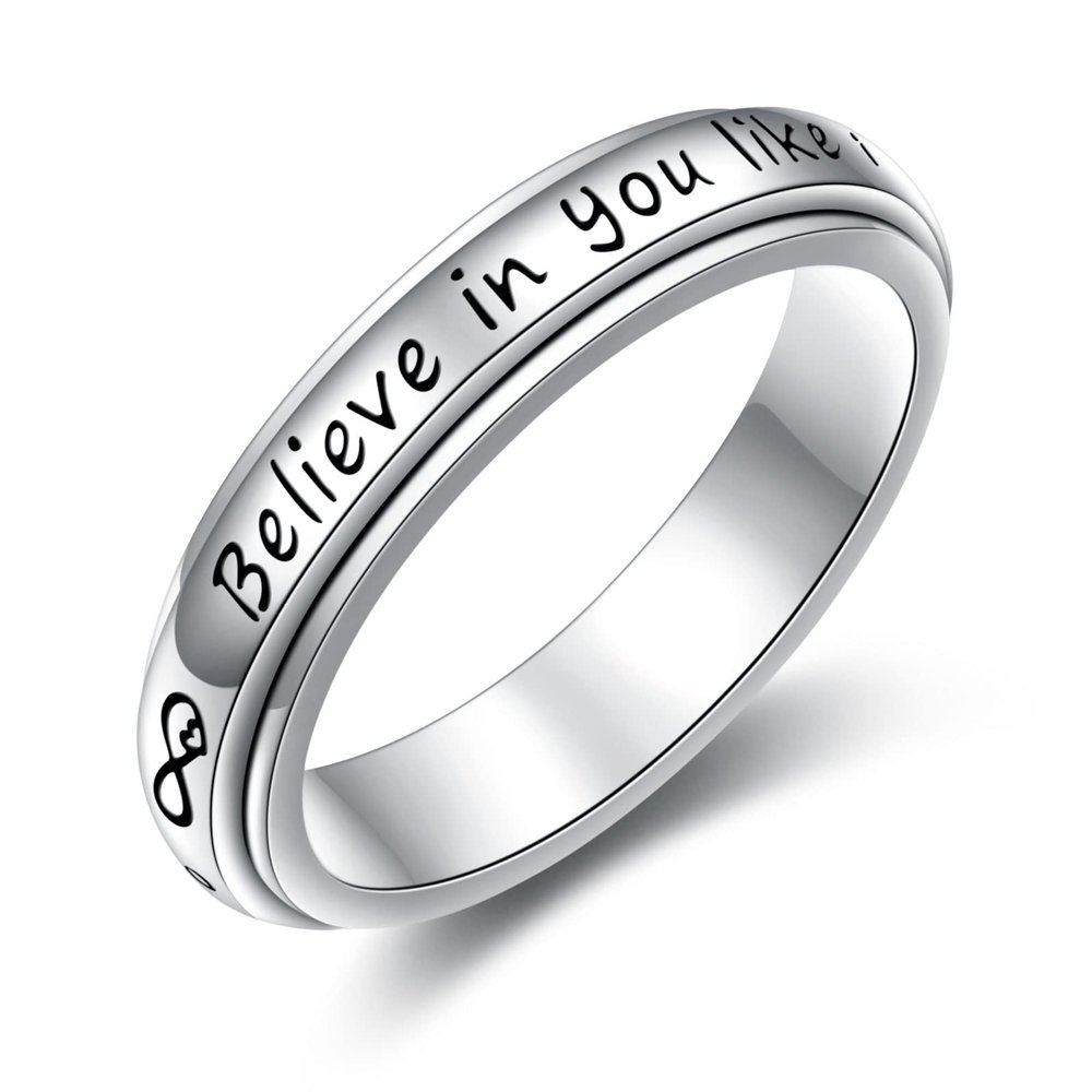 HOOHWE Anxiety Ring for Women 925 Sterling Silver Believe in you like I do Spinner Fidget Rings Worry Relieving Boredom ADHD Autism Band Rings Anti Stress Jewelry for Women Men Size 9