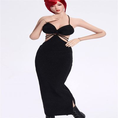 1/6 Scale Female Clothes,Female Black Sling Evening Dress Long Skirt Clothing for 12inch PH TBL JO Action Figure Body (C)