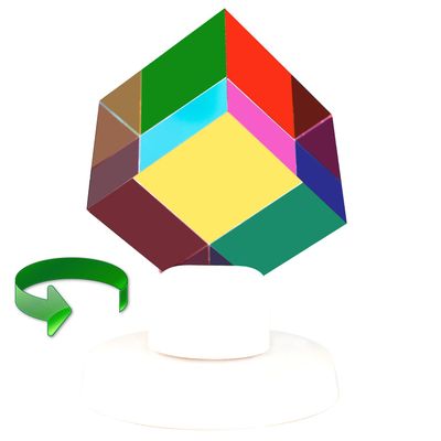 ZhuoChiMall CMY Color Cube with Rotating Stand2.0 inch (50 mm) Acrylic Prism CmyCube with Base, Office Desk Decoration Toys, Science and Education Gift for KidsSilent Fidget Toys for Adult