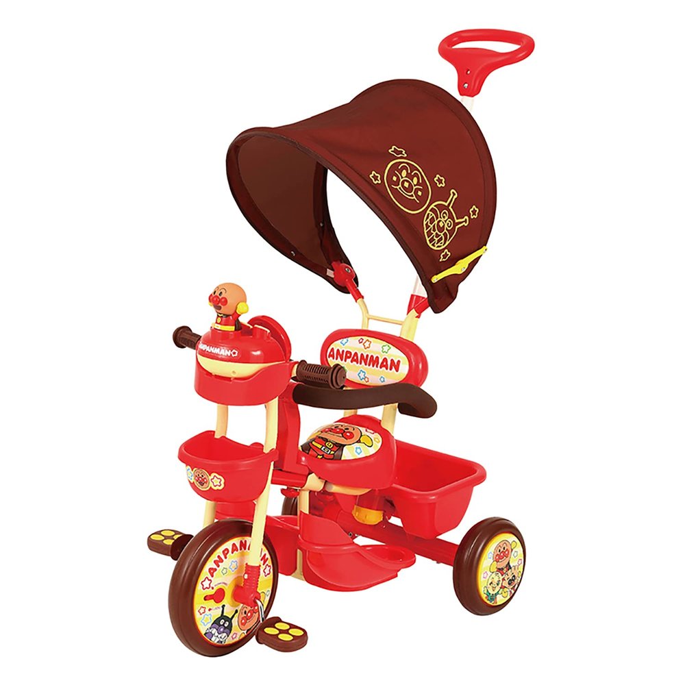 Joy Palette 0210 Anpanman Tricycle with Buzzer for Outings, For Ages 1.5 and Up, Marlin Pushing Rod, Sun Shade, Fully Equipped with Free Pedals
