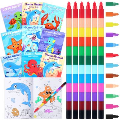 Funrous 24 Pcs Coloring Books with 24 Stacking Crayons for Kids Party Favors Holiday Activity Books Rainbow Crayons Stocking Goodie Bag Stuffer Party Supplies for School Classroom